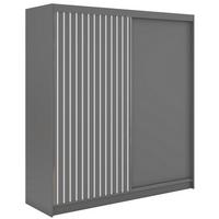 SCHWEBETÜRENSCHRANK mit Lamellen und Schubladen LUMOS - 200 - Grau und Weiß - Alufarben/Weiß, Holzwerkstoff/Metall (200/216/61cm) - MKS