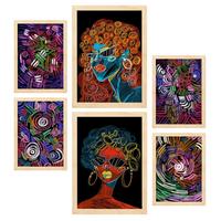 POSTER Set Mit 6 Krasse Formen 2 In Weibliche Zusammenfassung A3 & A4 Rahmen Aus Hellem Holz - Beige, Papier (29/3cm) - Nacnic