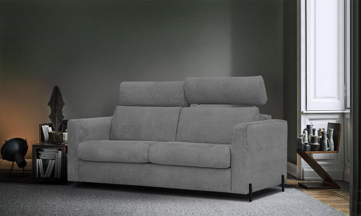 SOFA MEZO 3-Sitzer mit Schlaffunktion, grau - Schwarz/Grau, Holz/Textil (232/90/107cm) - Wozimo