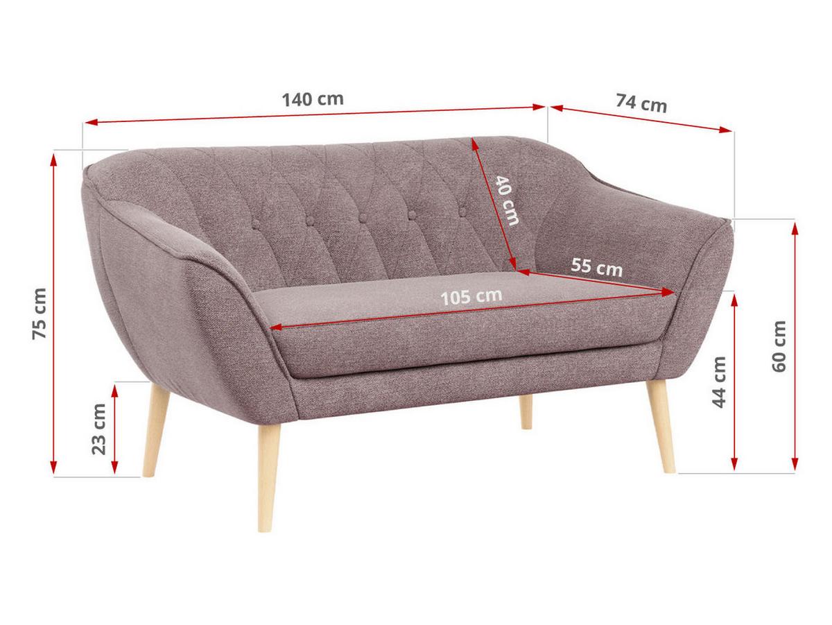 SOFA Pirs 2 Sitzer Strukture Rosa - Rosa/Braun, Holz/Textil (140/75/74cm) - MKS