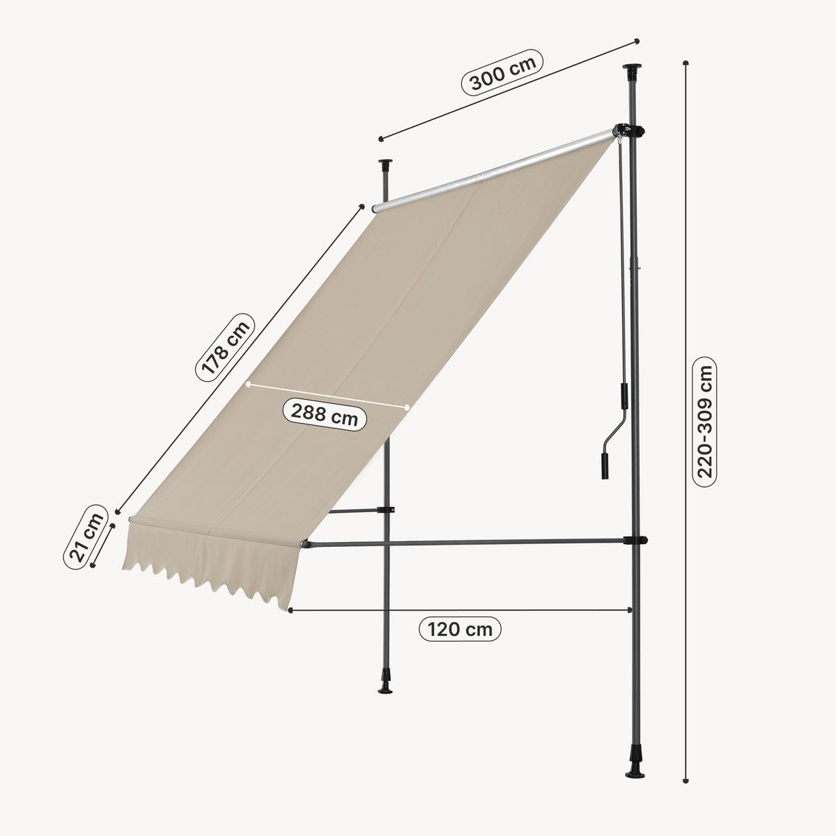 KLEMMMARKISE Stem - Sandfarben, Textil/Metall (300/309/120cm) - pro.tec