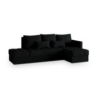 ECKSOFA LUMARI R-S Schwarz Plüsch-Stoff mit Schlaffunktion - Schwarz, Holz (262/143cm) - MASSENO