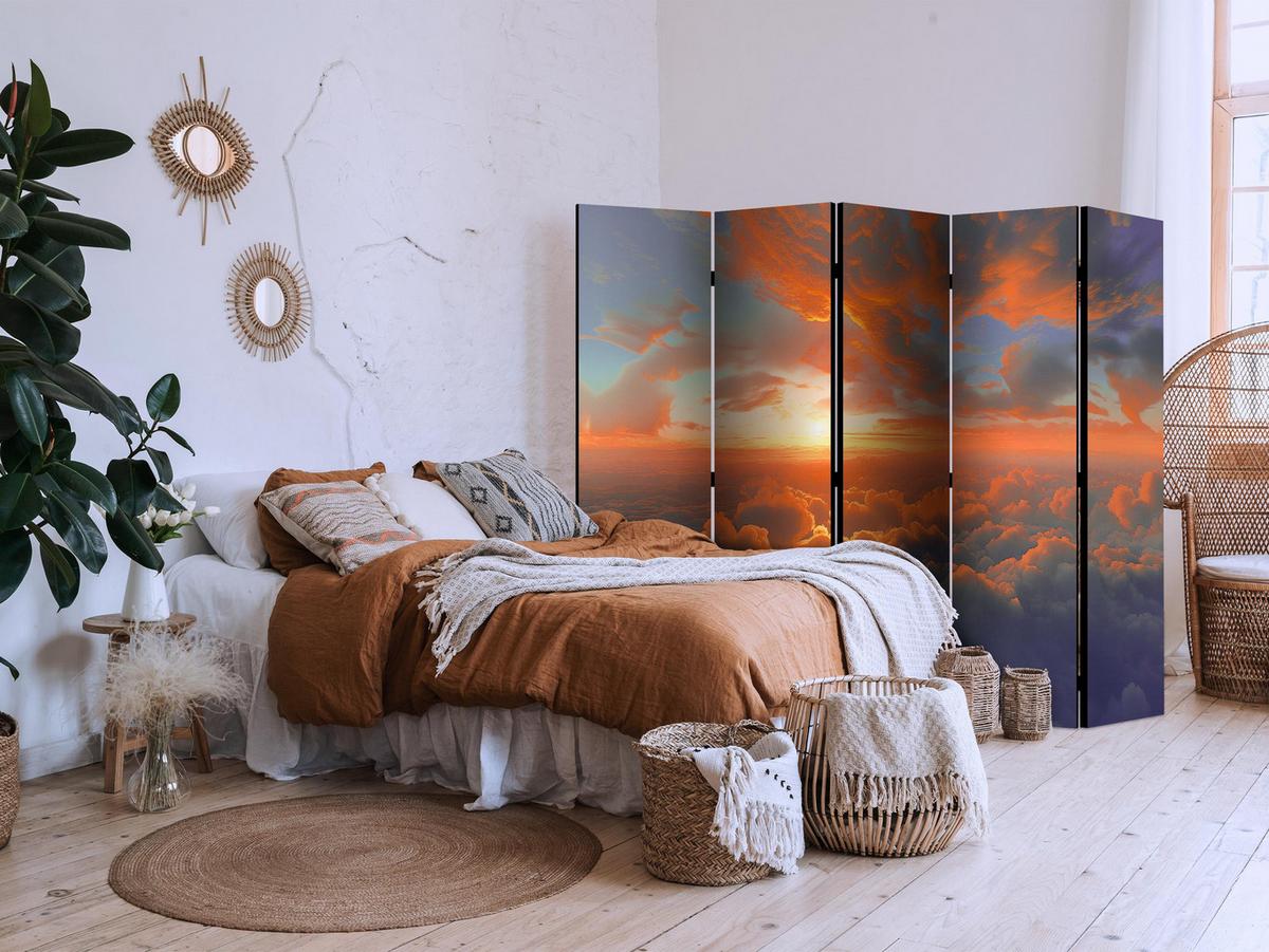 PARAVENT Einseitig Bedruckter 5-tlg 225x172 cm Sonnenuntergang und Wolken - Orange, Holz/Textil (225/172/3cm) - Muralo