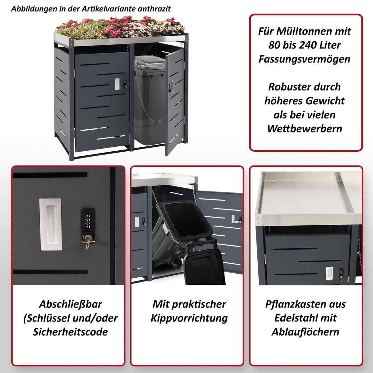 2ER-MÜLLTONNENVERKLEIDUNG H40B rechteckig Anthrazit - Anthrazit, Metall (115/110/62cm) - MCW