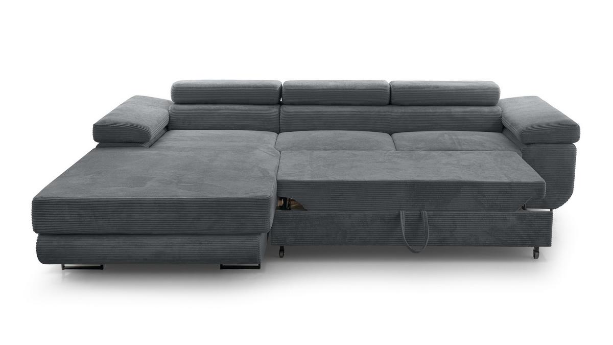 ECKSOFA L Form Arborio Dunkelgrau 280/203/90 cm Links mit Schlaffunktion - Dunkelgrau/Schwarz, Textil/Metall (203/280cm) - AX Living