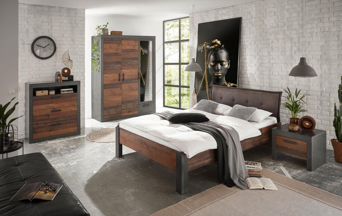 BETTANLAGE Used Wood Shabby Matera grau, Liegefläche 140 x 200 cm, Schlafzimmer Set 2-teilig - Braun/Grau, Holzwerkstoff (140/200cm) - Furn.Design