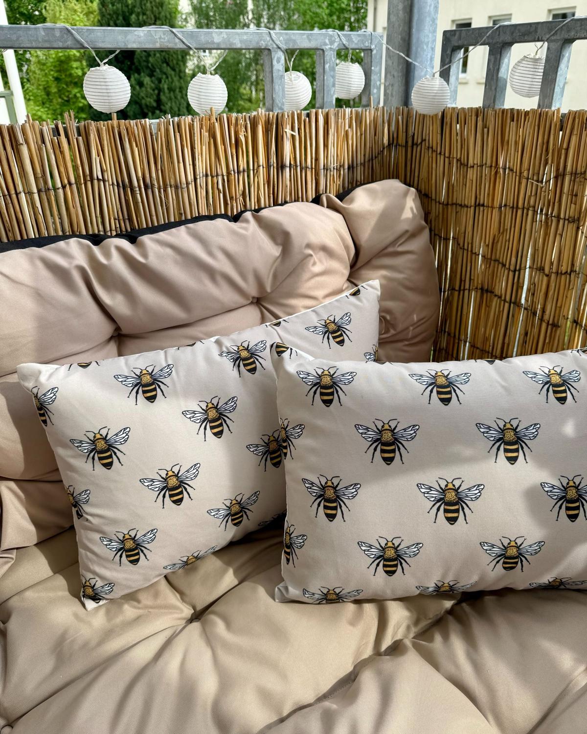 GARTENKISSEN 2er-Set Bienenmuster beige 40/60 cm Canneto - Beige, Textil (40/60cm) - Beliani