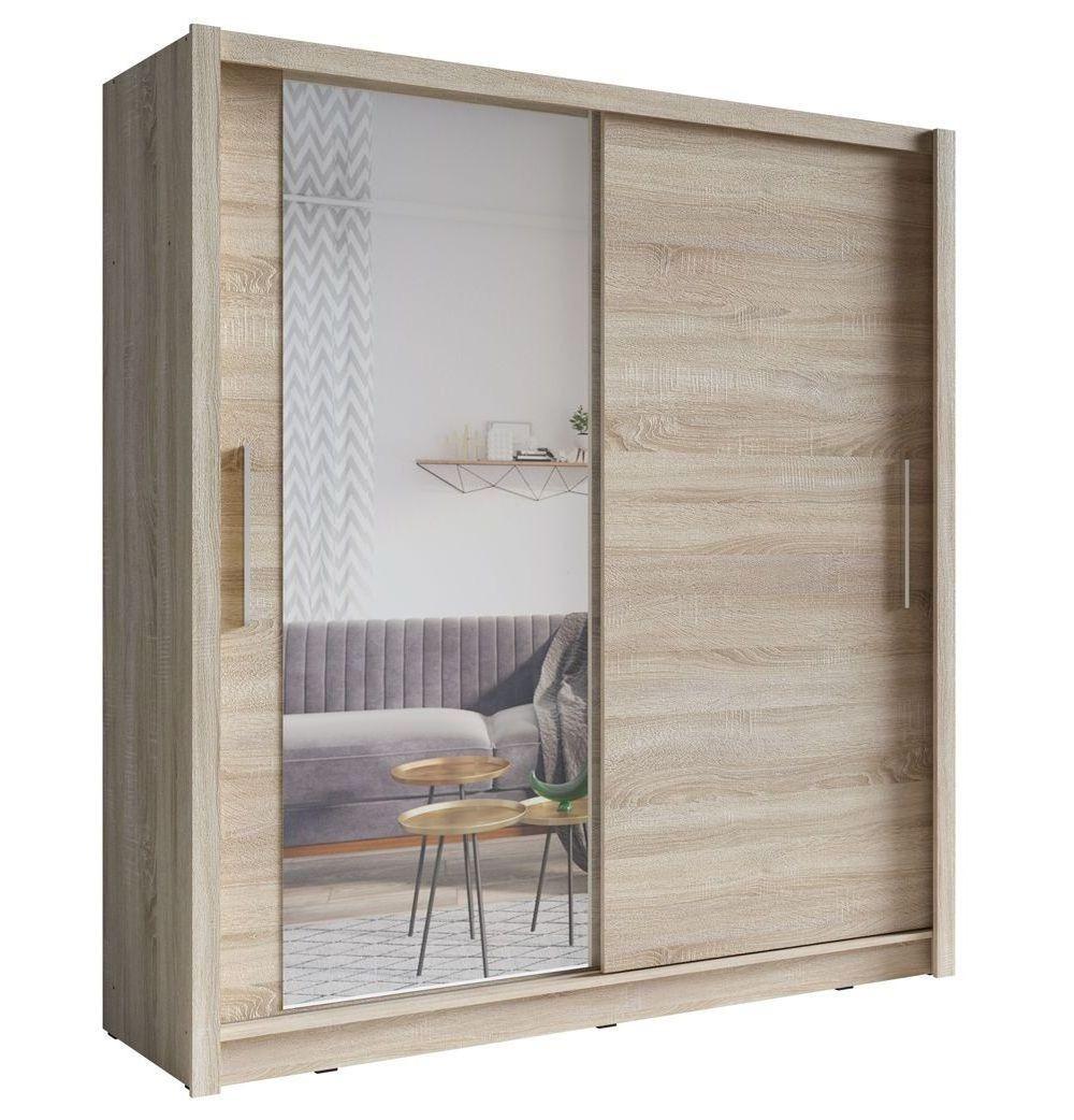 SCHWEBETÜRENSCHRANK FRISKA 154,4/214,4/62cm 2-türig mit Spiegel Sonoma Eiche - Sonoma Eiche, Holzwerkstoff (154.4/214.4/62cm) - MASSENO