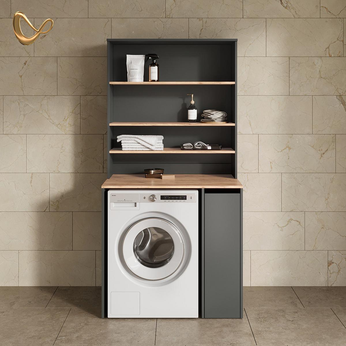 WASCHMASCHINENSCHRANK Paolina Anthrazit/Goldkraft Eiche 93.6 x 88.2 cm 2 Teile mit Schrank und Regal - Honigeiche/Anthrazit, Holzwerkstoff (93.6/88.2/60cm) - Livinity®