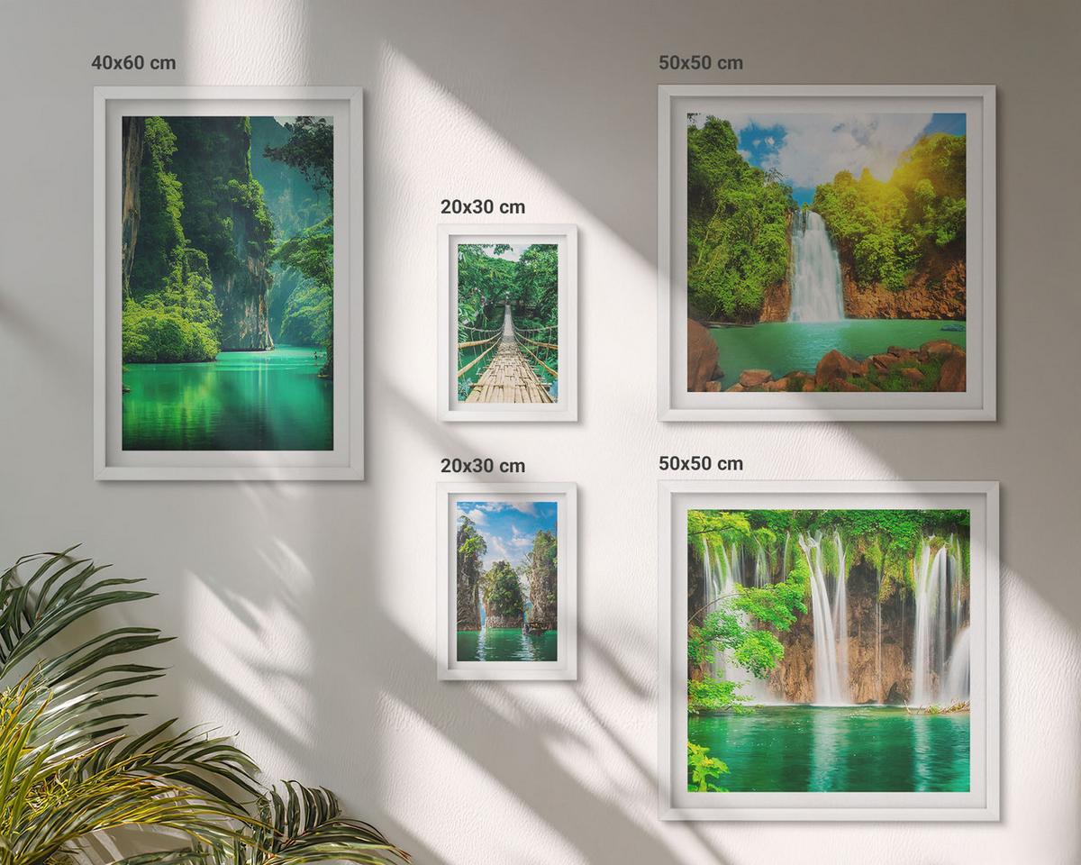 BILDER SET 5er Set - 50x50 cm & 20x30 cm & 40x60 cm Weißer Rahmen - See, Berge, Boote, Ferienhaus - Weiß, Kunststoff (40/60cm) - TULUP