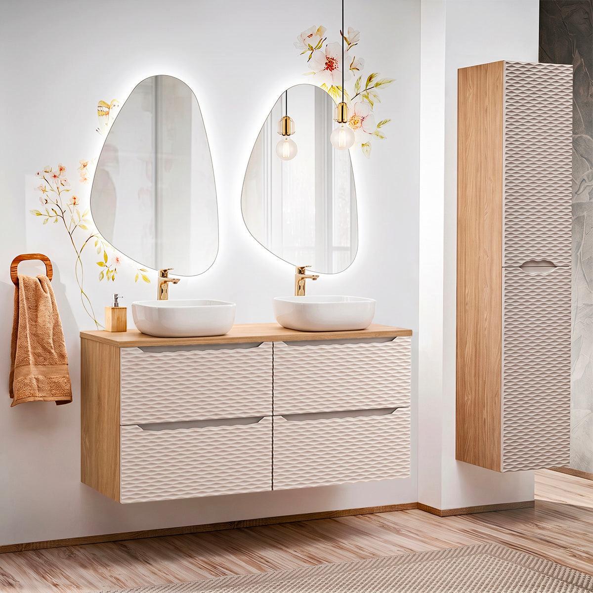 BADMÖBEL 120cm Elora 2er-Set Beige und Holz - Beige, Holzwerkstoff (120/59/46cm) - Petits-meubles