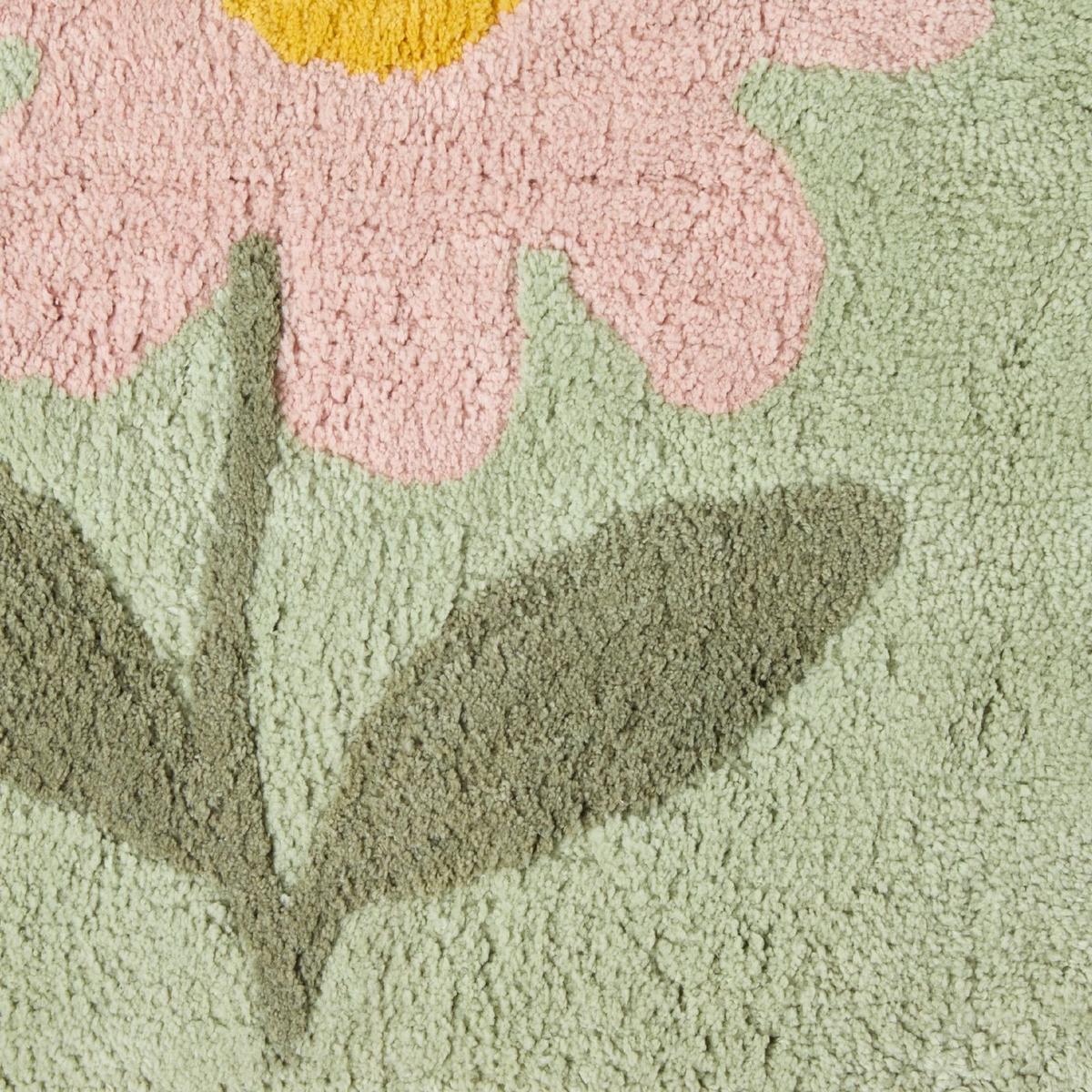DUSCHVORLEGER Blume 50/50 cm, grün-rosa, 100 % Baumwolle - Grün, Textil (50/50cm) - Homescapes