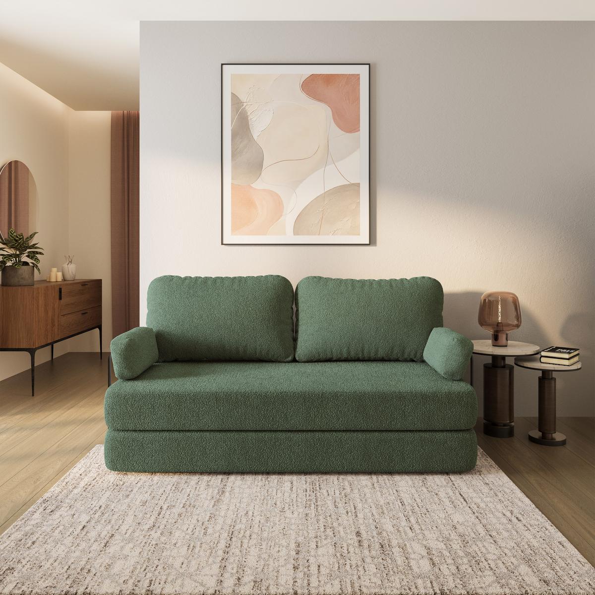 BETTSOFA NIKSI aus Schaumstoff Bucle-Stoff Grün Schlaffunktion - Grün, Textil (170/86/80cm) - MASSENO