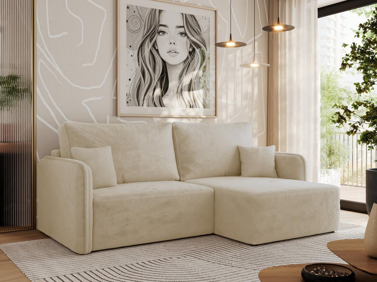 ECKSCHLAFSOFA MESTO L Creme Plüsch - rechts - Creme/Schwarz, Kunststoff/Textil (147/227cm) - MKS