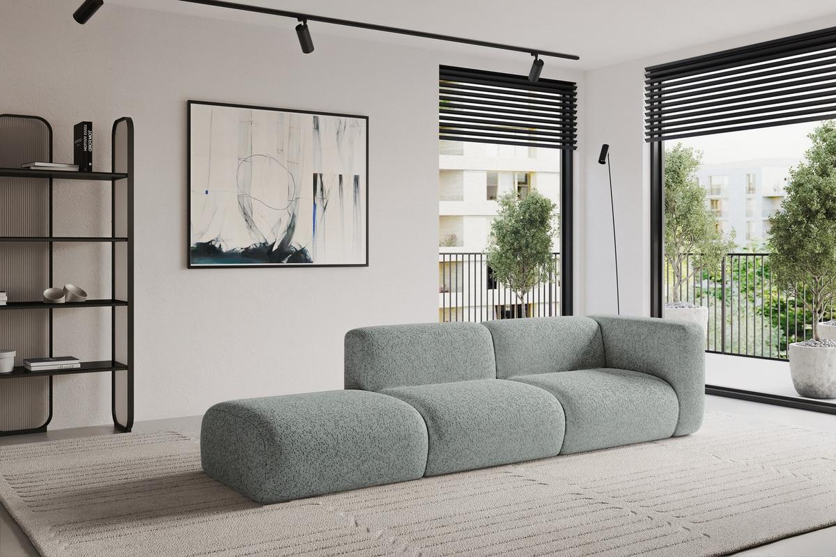 SOFA Ottomane Rechts MIRA-S3 296x89x70 Grün Velours - Schwarz/Hellgrün, Holzwerkstoff/Kunststoff (296/70/89cm) - ALTDECOR
