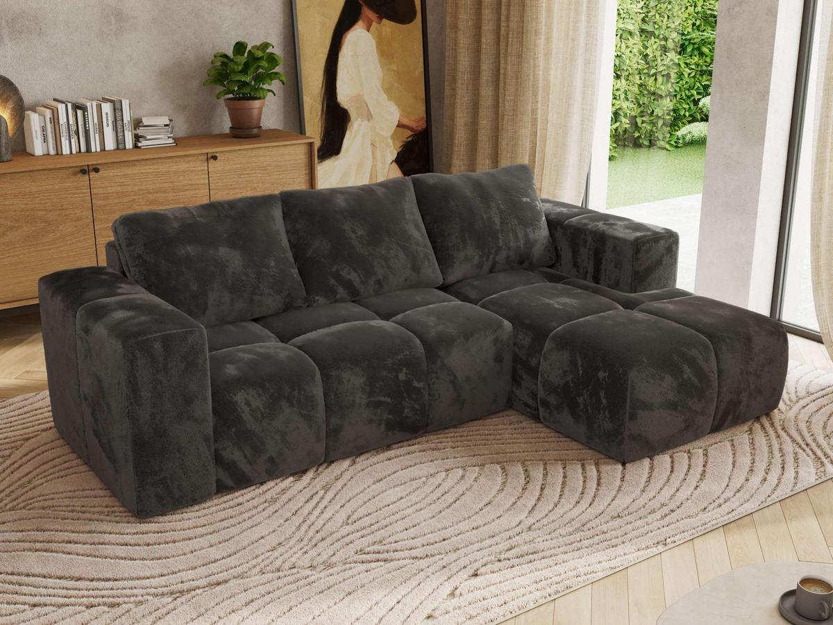 ECKSOFA MONIVA Dunkelgrau Plüsch - Rechts - Dunkelgrau/Schwarz, Kunststoff/Textil (266/164cm) - MKS