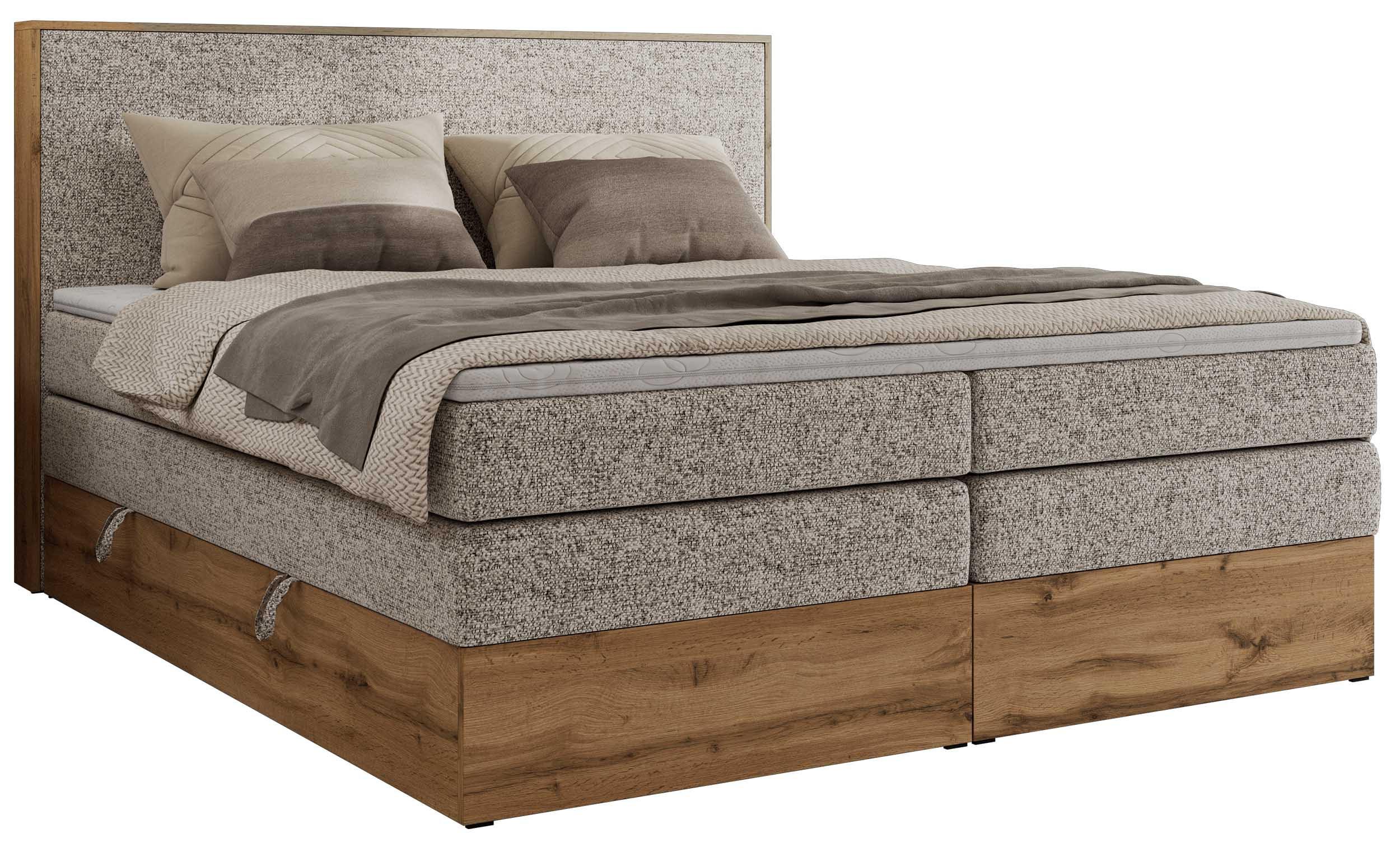 BOXBETT WOOD CLASSIC KING 160/200 - Beige Strukture - H4 - Beige, Textil (160/200cm) - MKS