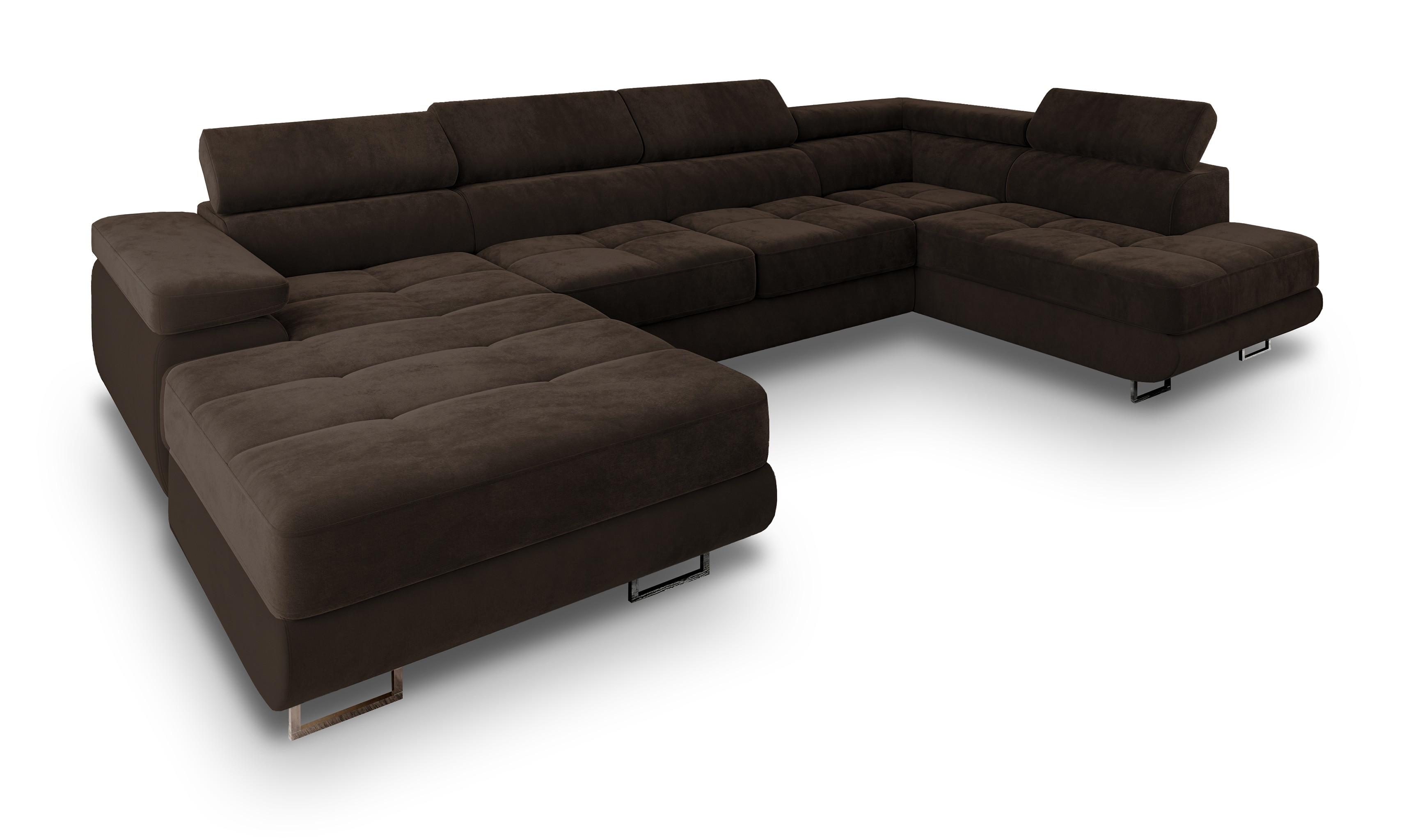 WOHNLANDSCHAFT CASONE R-S Braun Velours-Stoff mit Schlaffunktion - Silberfarben/Braun, Holz/Textil (345/90/202cm) - MASSENO
