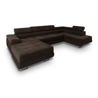 WOHNLANDSCHAFT CASONE R-S Braun Velours-Stoff mit Schlaffunktion - Silberfarben/Braun, Holz/Textil (345/90/202cm) - MASSENO