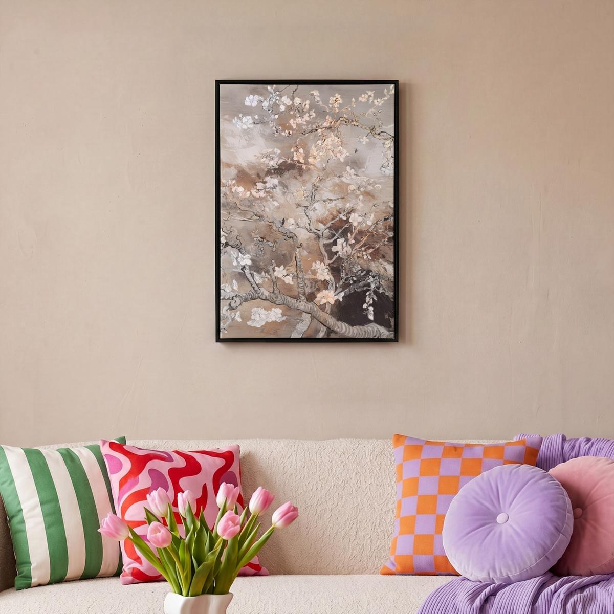 LEINWAND Bilder mit Rahmen - Mandelblüte - Kunst - Van Gogh - Beige - Abstrakt - 40x60 - Braun, Textil (40/60cm) - MuchoWow