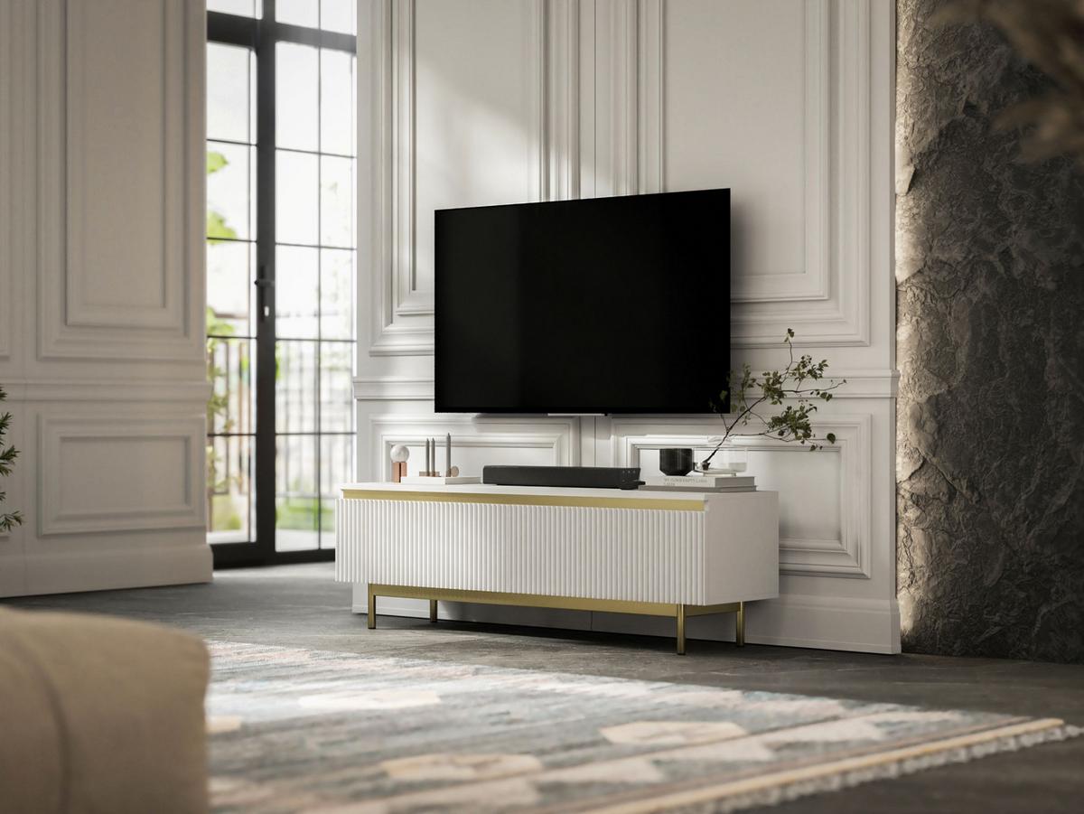 TV-SCHRANK Selene Weiß Matt 140 cm mit Metallrahmen Glamour - Goldfarben/Weiß, Holzwerkstoff (140/44/35cm) - Meble Lindner