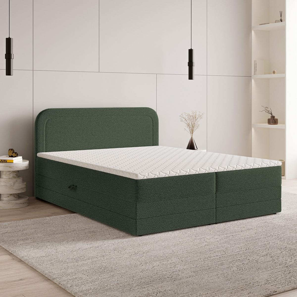 BOXBETT ARMEL 160x200 cm mit Matratze und Topper - Grün - Grün, Holz (160/200cm) - MASSENO