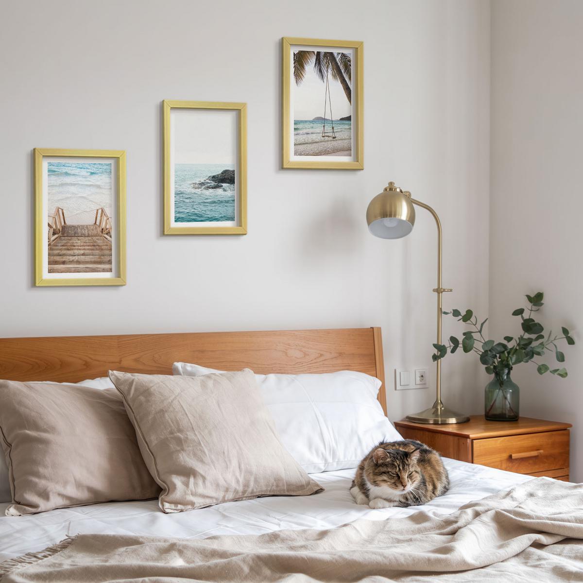 BILDER SET 3er Set - 20x30 cm Goldrahmen - Treppe Strand Meer Schaukel - Goldfarben, Kunststoff (20/30cm) - TULUP
