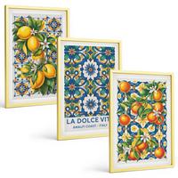 BILDER SET 3er Set - 40x60 cm Goldrahmen - Zitrusfarbene abstrakte - Goldfarben, Kunststoff (40/60cm) - TULUP