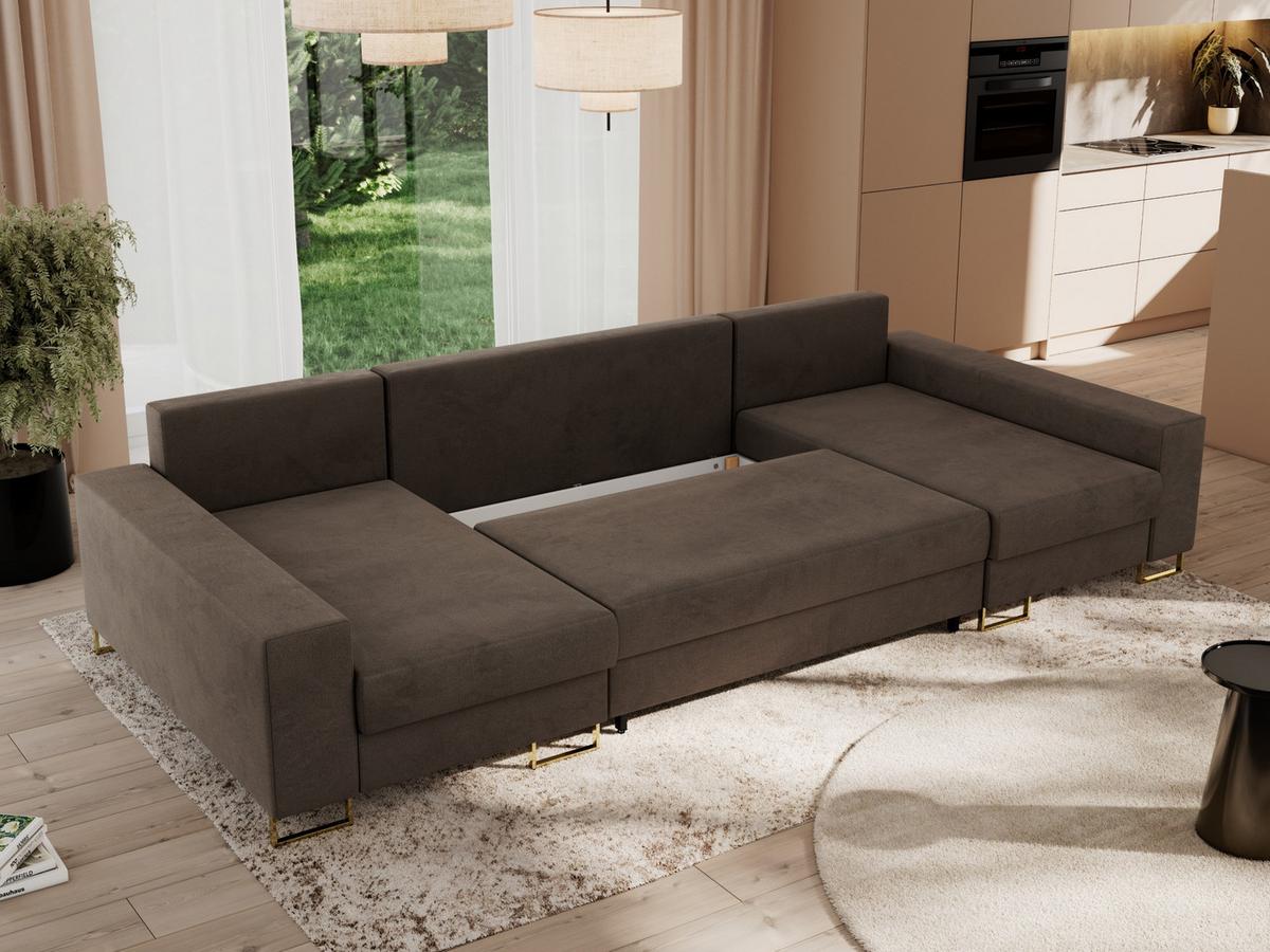 WOHNLANDSCHAFT DORIAN U Velvet Braun - Goldfarben/Braun, Textil/Metall (312/85/138cm) - MKS