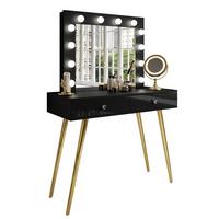 SCHMINKTISCH SIENNA GOLD mit Schubladen auf goldenen Beinen - Schwarz Hochglanz/Goldfarben, Holzwerkstoff (100/81/42cm)