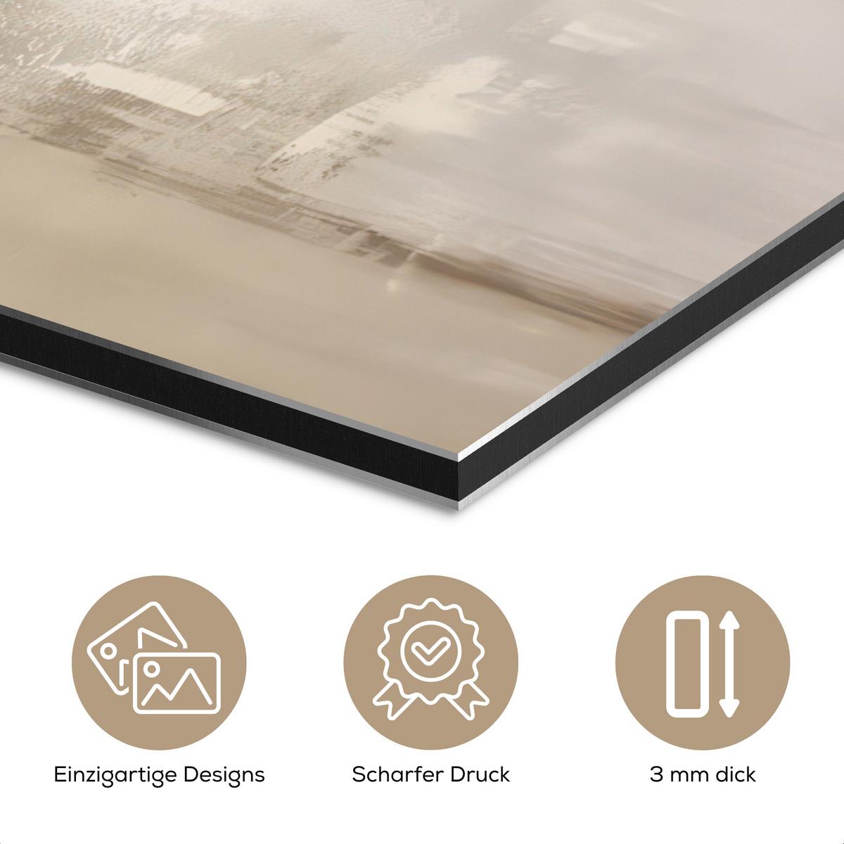 METALLBILD Moderne Kunst - Abstrakt - Beige 30x40 cm - Beige, Metall (30/40cm) - MuchoWow