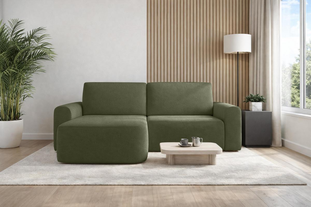 ECKSOFA L Form Otterton Olivgrün 250/180/95 cm Links mit Schlaffunktion - Schwarz/Grün, Kunststoff/Textil (180/250cm) - AX Living