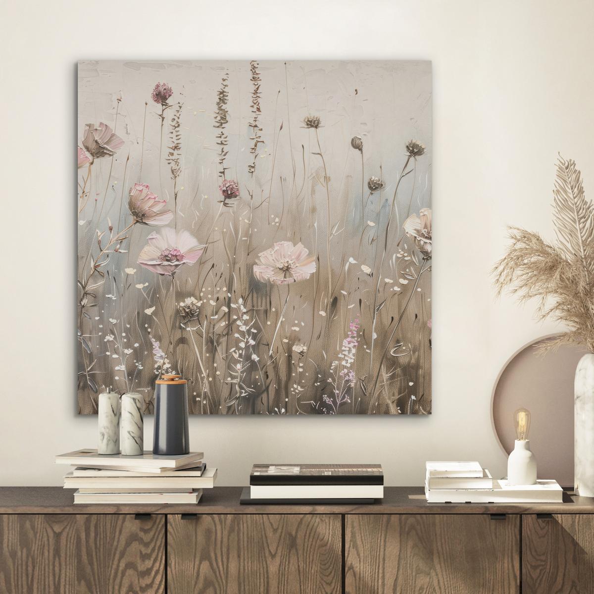 AKUSTIKBILD Blumen - Rosa - Modern - Beige Wandbilder 60x60 cm - Beige, Kunststoff (60/60/0.9cm) - MuchoWow