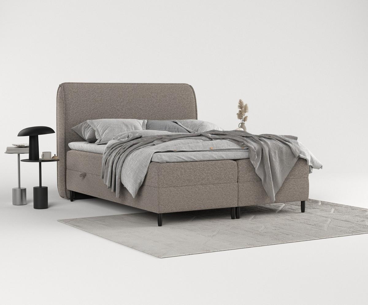 BOXBETT Lunaro 200/200 cm Beige im Bubble Stoff - Beige/Schwarz, Holz/Holzwerkstoff (200/200cm) - AltaBeds