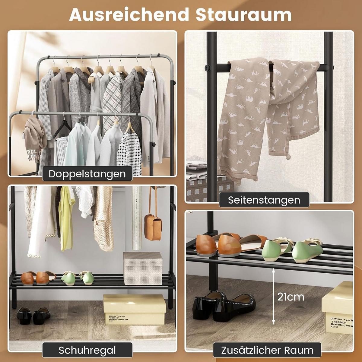 KLEIDERSTÄNDER 125cm Schwarz - Schwarz, Metall (108/125/50cm) - COSTWAY