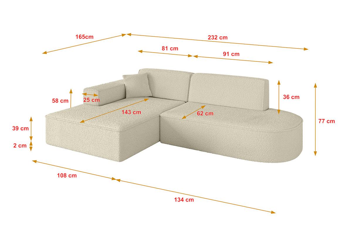 ECKSOFA Ottomane Links IREA-L1-v4 - 232x165x77 cm Beige - Hellbraun/Creme, Holzwerkstoff/Textil (232/165cm) - ALTDECOR