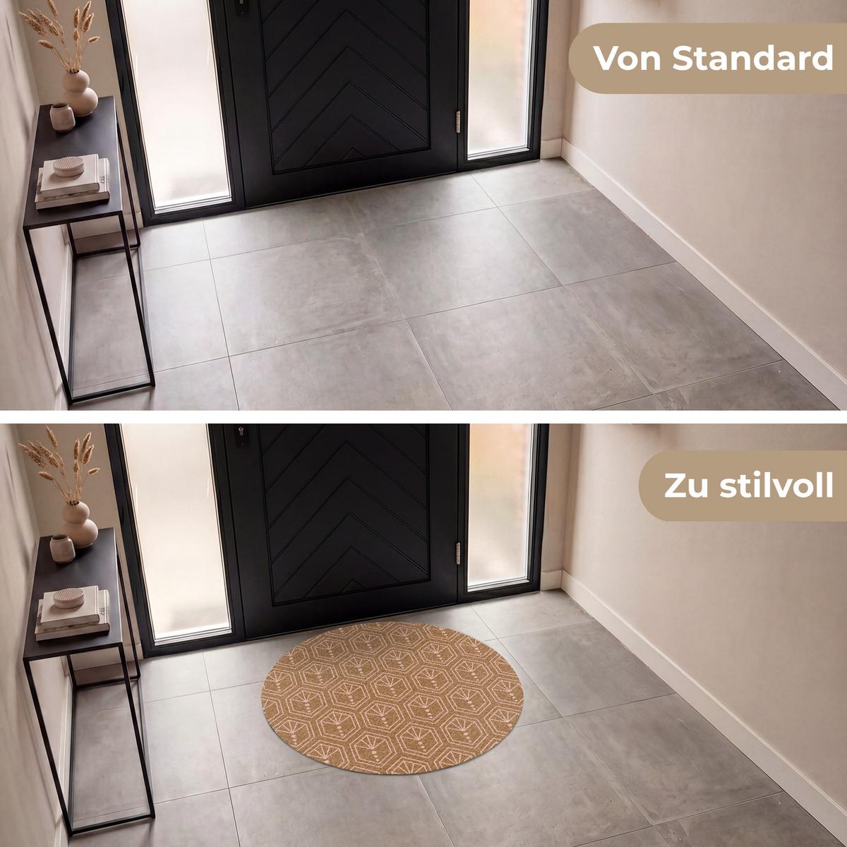 FUSSMATTE Braun - Rosa - Geometrisch - Gemustert Türmatte 90x90 cm - Braun, Kunststoff (90/0.4cm) - MuchoWow