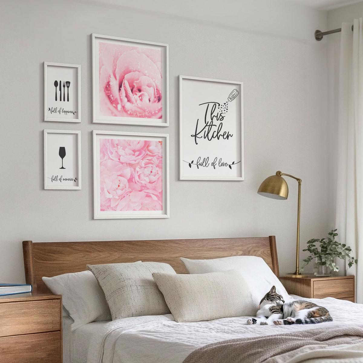 BILDER SET 5er Set - 50x50 cm & 20x30 cm & 40x60 cm Weißer Rahmen - Zen-Gemälde, Wassersteine, Buddha - Weiß, Kunststoff (40/60cm) - TULUP