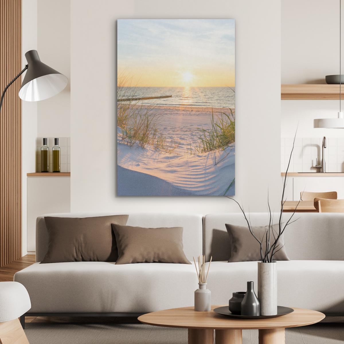 AKUSTIKBILD Strand - Sonne - Düne - Gras - Sand - Horizont Wanddeko 70x100 cm - Hellblau, Kunststoff (70/100/0.9cm) - MuchoWow