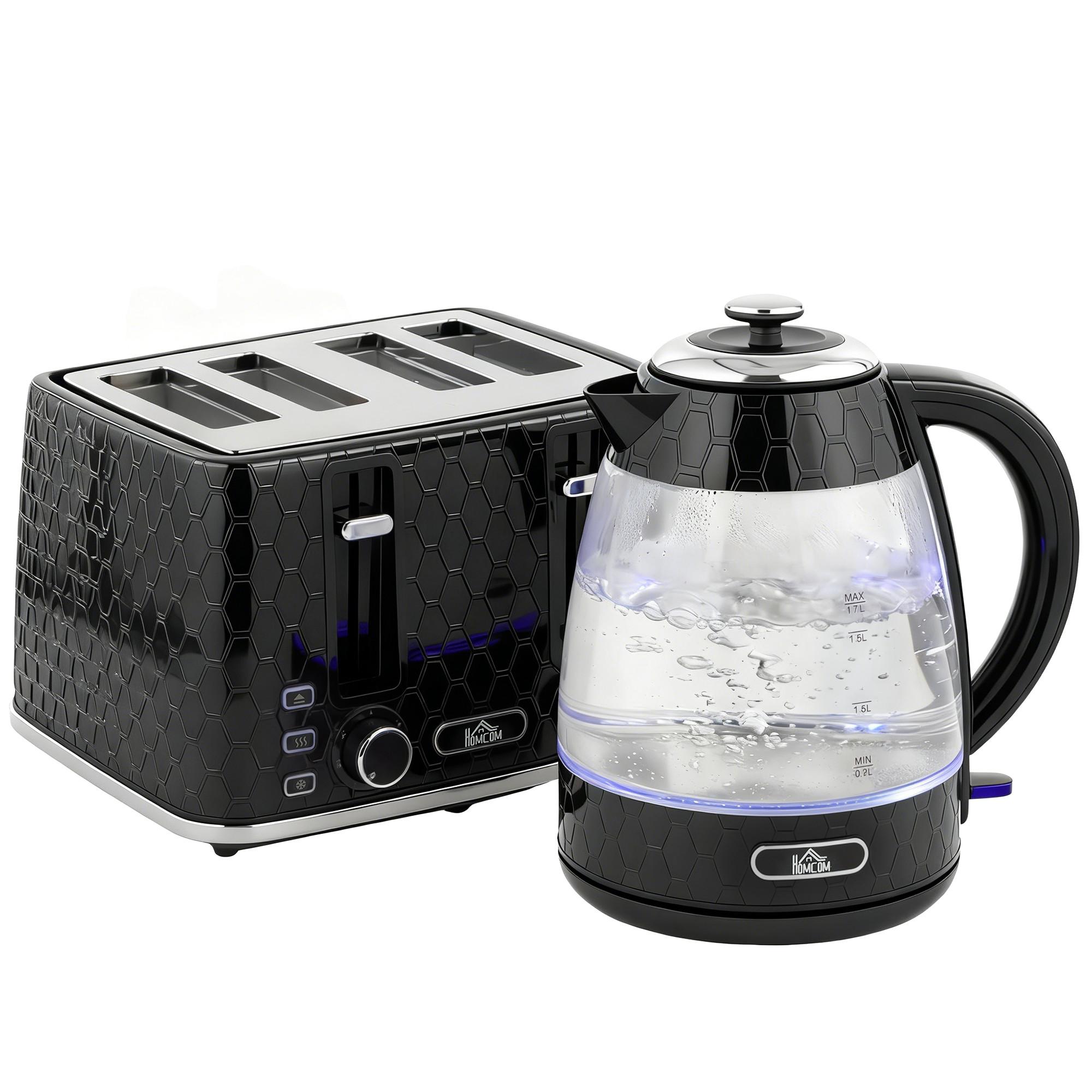 WASSERKOCHER-TOASTER SET aus Kunststoff Edelstahl Schwarz - Schwarz, Kunststoff (16.9/23.8/22.2cm) - HOMCOM