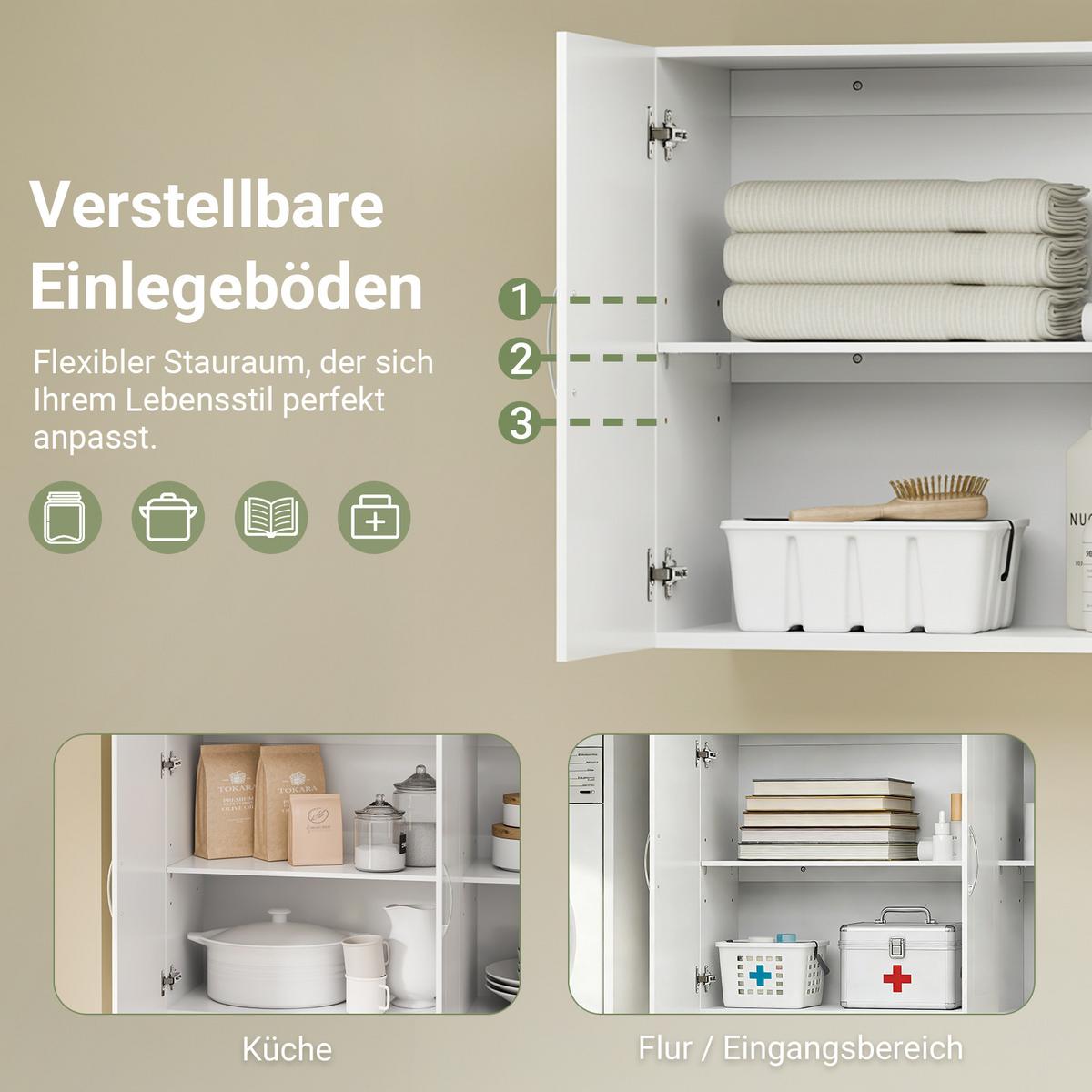 HÄNGESCHRANK mit Verstellbarem Regal, 90x60x30cm, Weiß - Weiß, Holzwerkstoff (90/60/30cm) - SoBuy