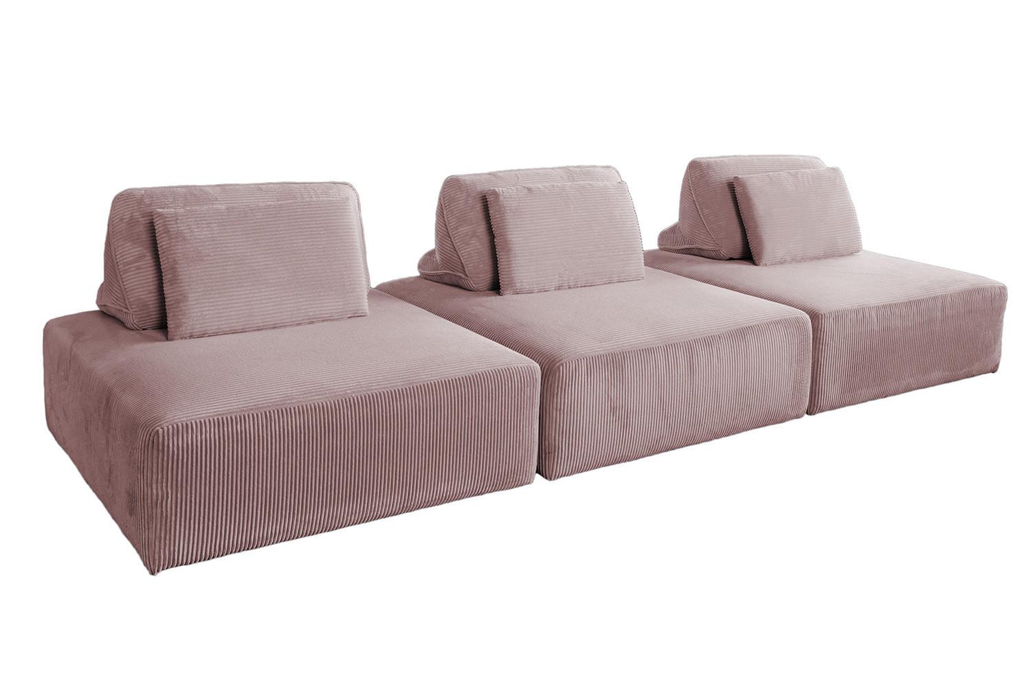 MODULSOFA WIOLO SOFT 3 MODULE 3 KISSEN Pink Cord - Schwarz/Rosa, Kunststoff/Textil (333/84/111cm) - KAWOLA