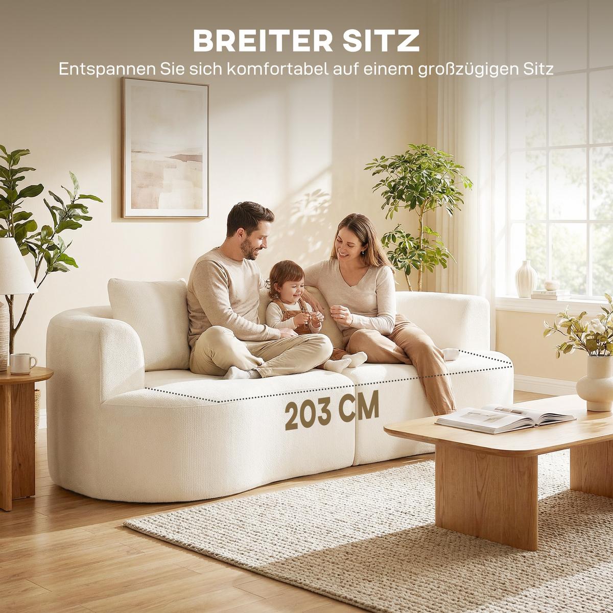 3-SITZER-SOFA Polyester Cremeweiß - Creme, Textil (106/82/260cm) - HOMCOM