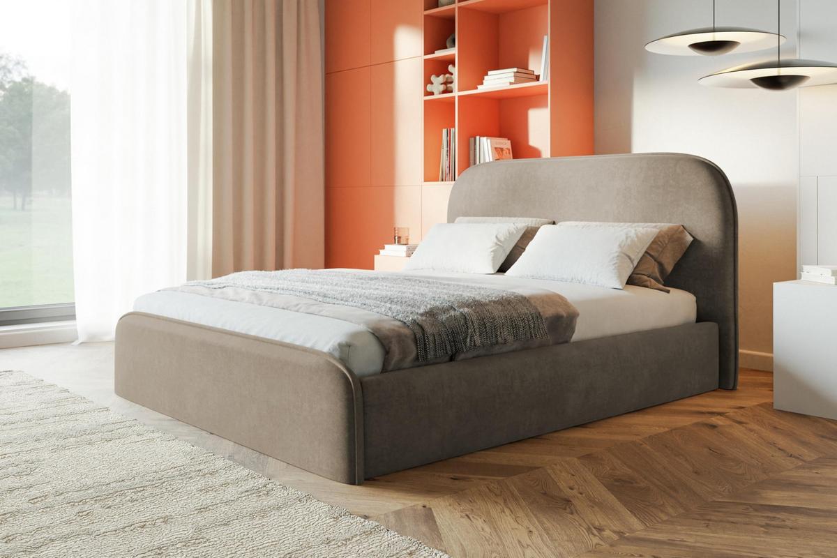 BETT 120x200 - Polsterbett mit Bettkasten und Holzrahmen - Modern Betten - Weicher Jasminstoff - Kollektion Vienna - Beige - Beige, Holz/Textil (120/200cm) - Alpi-Möbel