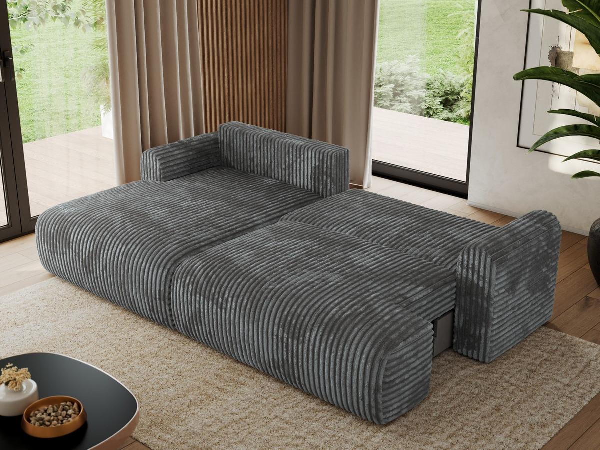 ECKSCHLAFSOFA TONO L Dunkelgrau Cord - links - Dunkelgrau/Schwarz, Kunststoff/Textil (260/150cm) - MKS