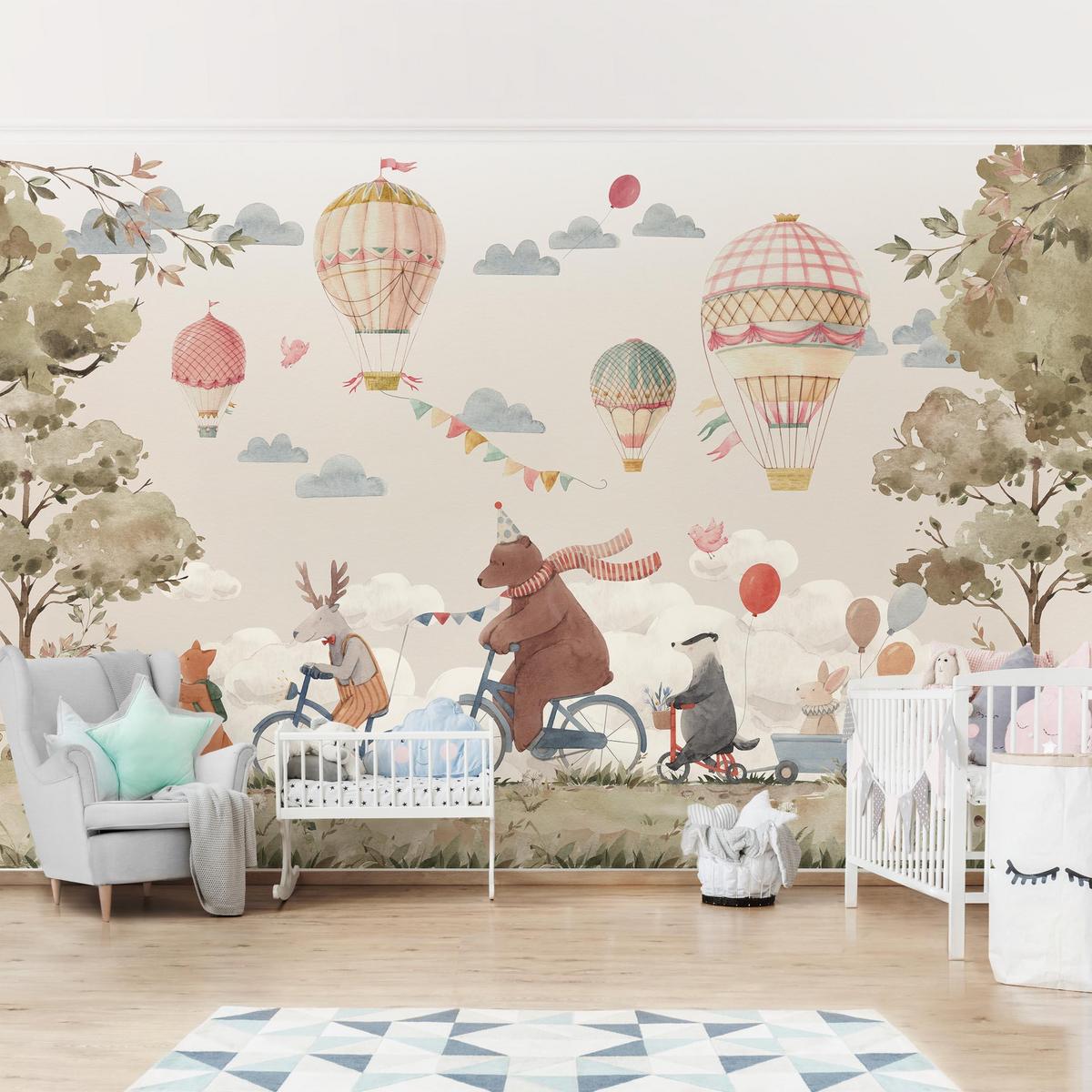 FOTOTAPETE Tierfreunde auf dem Rad 384/255 cm - Multicolor, Papier (384/255cm) - Bilderwelten