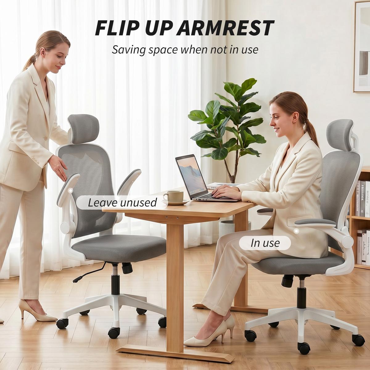 BÜROSTUHL Polyester Kunststoff Grau - Weiß/Grau, Kunststoff/Textil (63/125/64cm) - HOMCOM