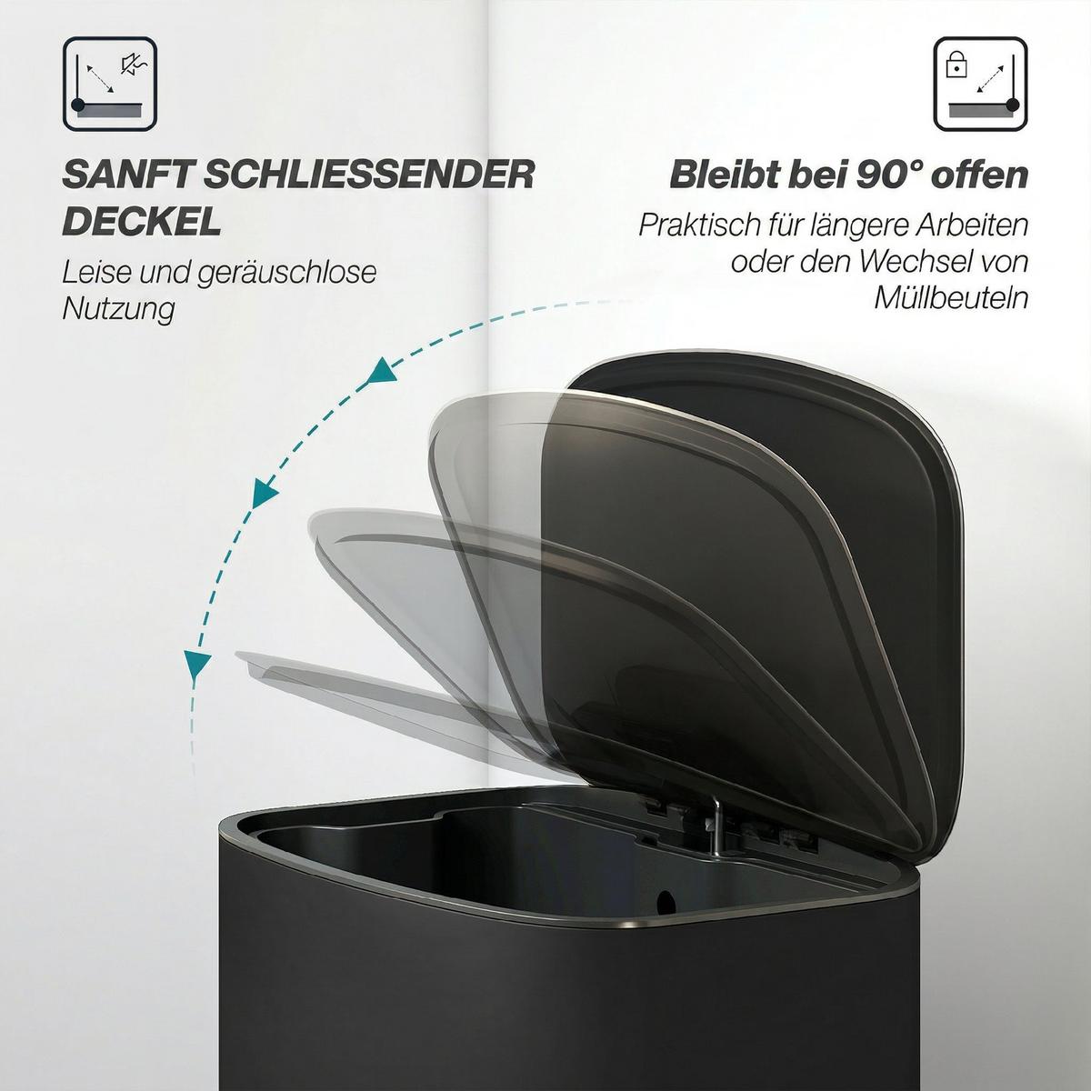 KÜCHEN-MÜLLEIMER Edelstahl Schwarz - Schwarz, Metall (36.5/62.2/45.1cm) - HOMCOM