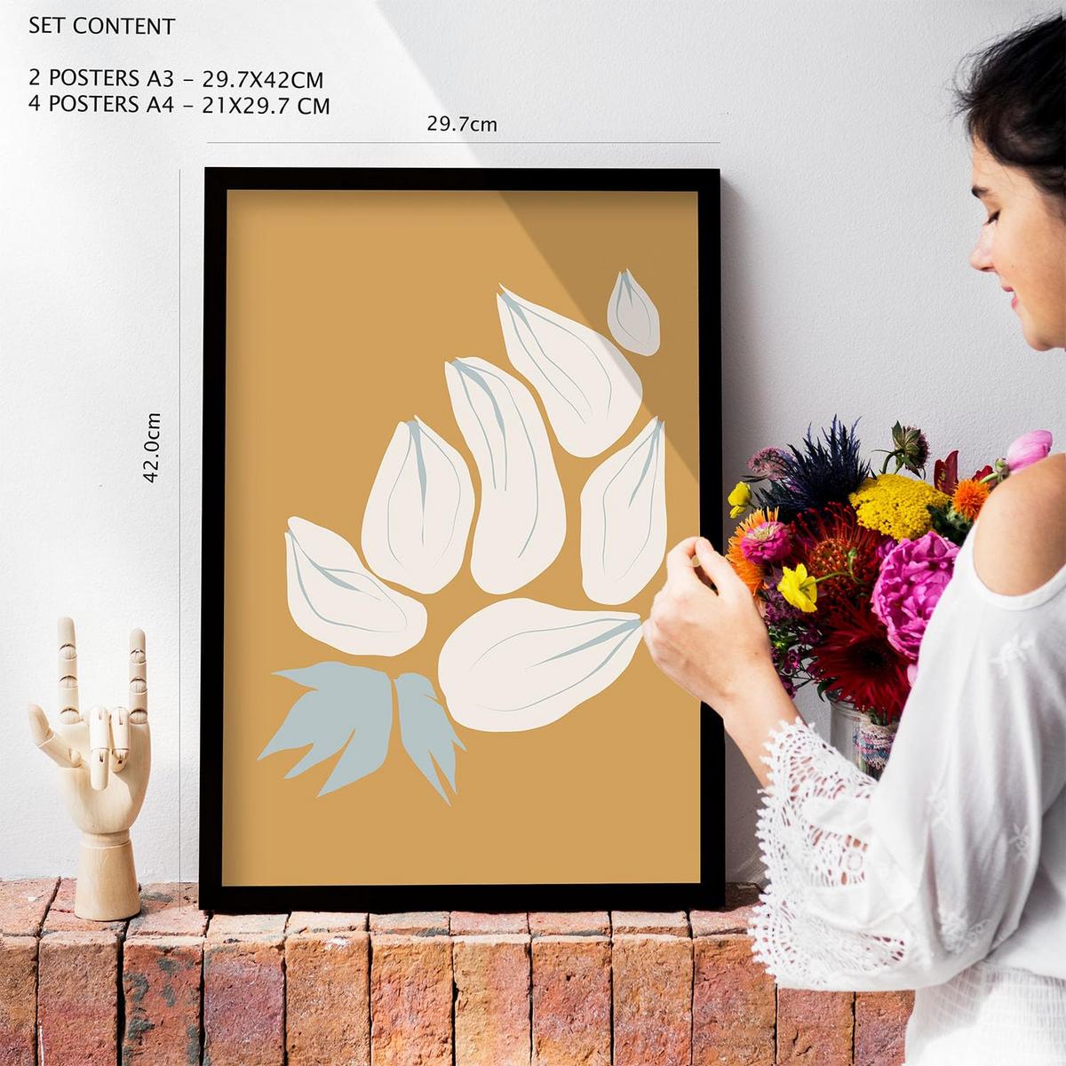POSTER Set Mit 6 Flora Geht In Blume Zusammenfassung Ästhetische Dekorative Gemälde Für Ihr Wohnzimmer Zuhause A3 & A4 Rahmen Aus Hellem Holz - Beige, Papier (29/3cm) - Nacnic