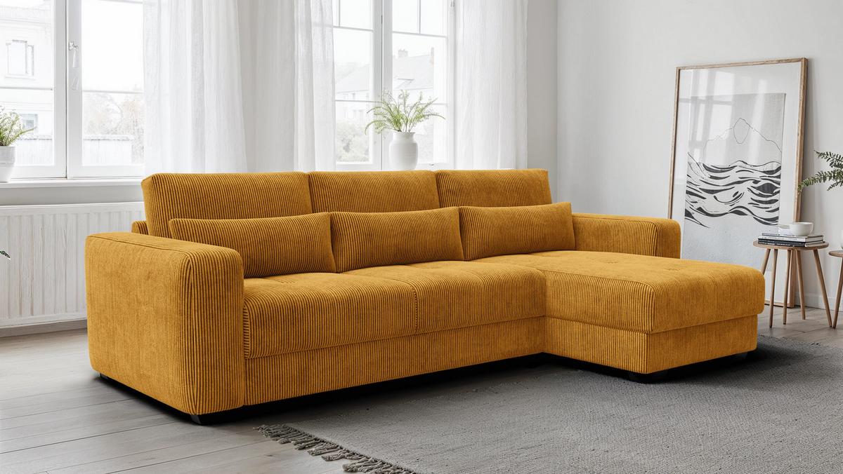 ECKSOFA OLI 4-Sitzer rechts, safran - Gelb, Holz/Textil (295/172cm) - Wozimo